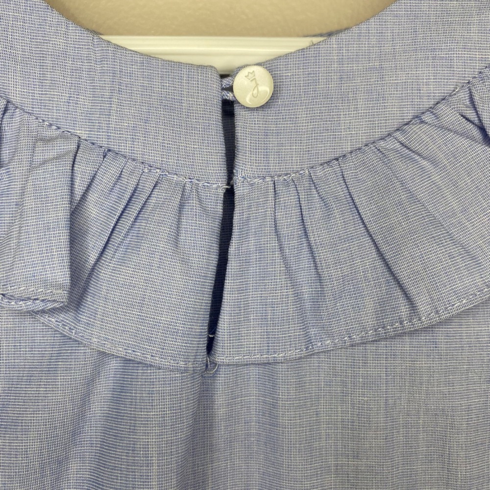 Jacadi Paris Girls Light Blue Ruffle Cotton Sleeveless Blouse Size 8A 128cm - Picture 3 of 4